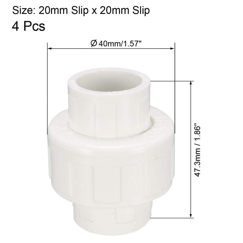 [Australia - AusPower] - uxcell 20mm Inner Dia Slip PVC Pipe Fitting Union Solvent Socket Quick Connector 4pcs 