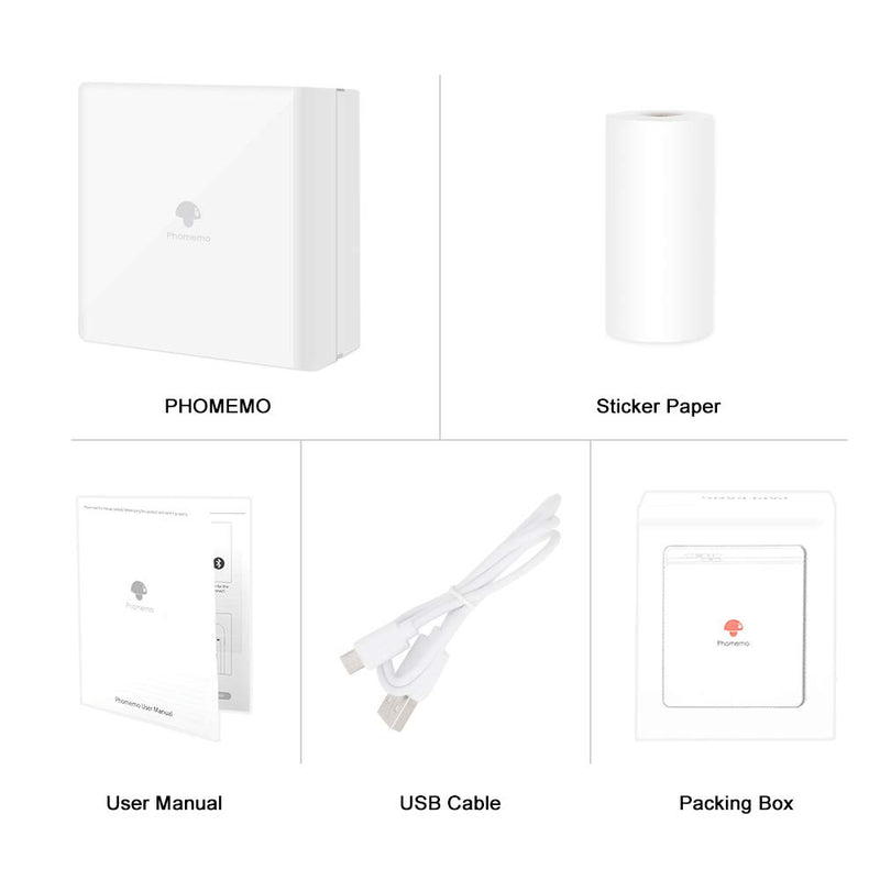 [Australia - AusPower] - Phomemo M02 Mini Pocket Printer- Bluetooth Mini Mobile Thermal Printer Compatible with Android & iOS, Multifunction for Journal, Work Plan, Meeting Notes, Gift, White 