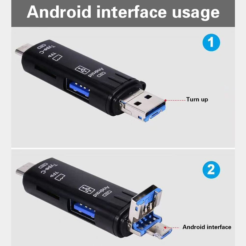 [Australia - AusPower] - Acxico 1Pcs 5 in 1 Memory Card Reader USB 3.0 Type C USB Micro USB SD TF Memory Card Reader OTG Adapter (Black) 