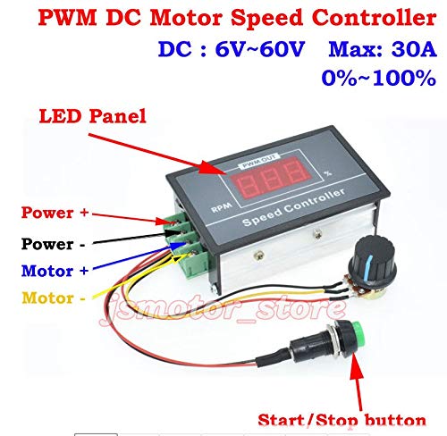 [Australia - AusPower] - Motor Speed Controller, DC 6-60V 12V 24V 36V 48V 30A Adjustable PWM DC Motor Speed Controller Switch 