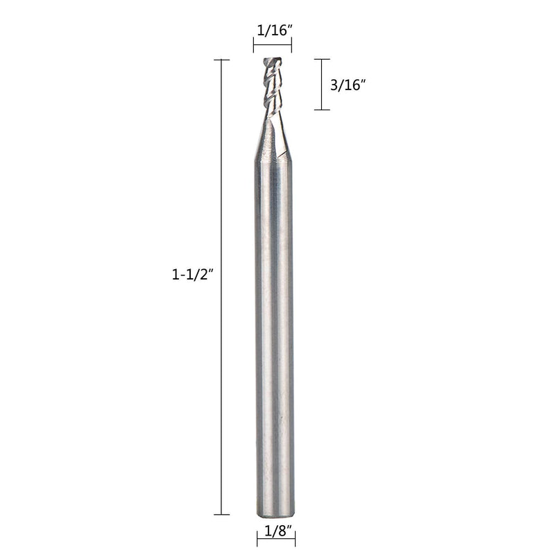 [Australia - AusPower] - SpeTool 1/8 End Mills for Aluminum 1/16 Cutting Diameter 3 Flutes CNC Spiral Router Bits for Aluminum Cut Non-Ferrous Metal Upcut 1.5 inches Long 5 Pieces 1/8 shank-1/16 head 