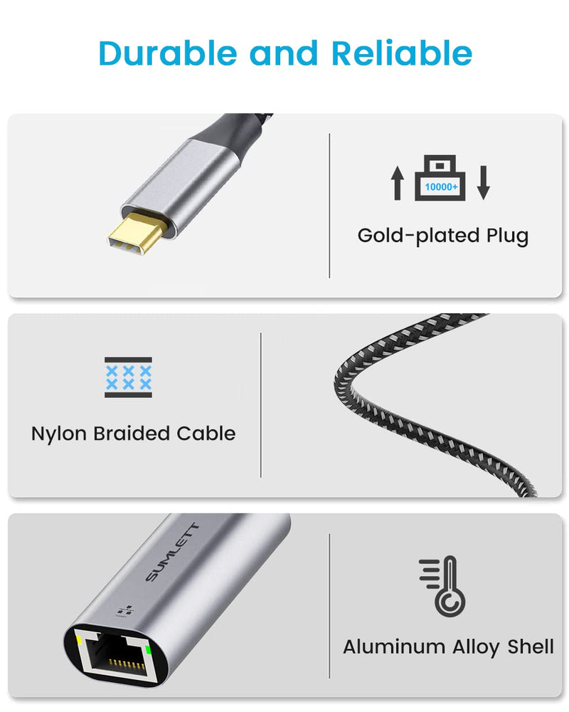 [Australia - AusPower] - USB C to Ethernet Adapter,USB Type-C (Thunderbolt 3/4 Compatible) to RJ45 Gigabit LAN 1000M Network Converter for MacBook Pro,Air, New iPad Pro,iPad Air 4th,Mini 6th,XPS 13,15,Galaxy S21,20 and More 