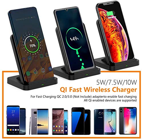 [Australia - AusPower] - AOJUE Fast Wireless Charger, Wireless Charging Stand Compatible with Samsung Galaxy S20/S10/S9/S8/S7 Edge/Note 10 & Qi Charger for iPhone 11/11 Pro/11 Pro Max/XR/XS Max/XS/X/8/8 Plus black 