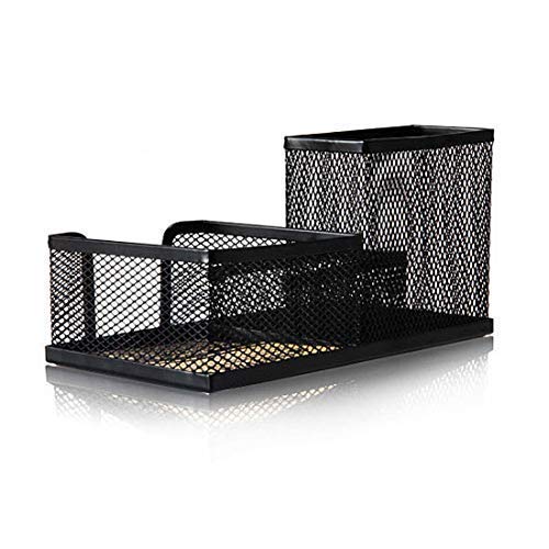 [Australia - AusPower] - Mesh Desk Office Organizer for Paper Clip, Mesh Desk Organizer, 3 in 1 Metal Pen Holder Office Supplies Caddy for Paper Clip, Sticky Note, Pen(3 Compartments, Black) by Corner Cabin 