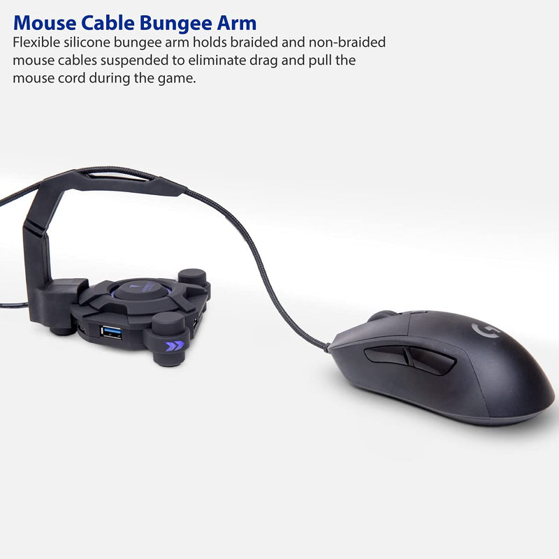 [Australia - AusPower] - Narfi Gaming Mouse Bungee Stand - Blue LED - 4 Port USB 3.0 Hub with Active Power - AC 5V Power Adapter Is Included - PC; Mac; Linux 
