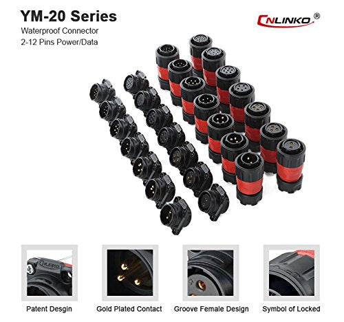 [Australia - AusPower] - CNLINKO 2 Pin Power Industrial Circular Connector, Female Plug & Male Panel Mount Receptacles Socket Jack, Outdoor Waterproof IP67, AC DC 