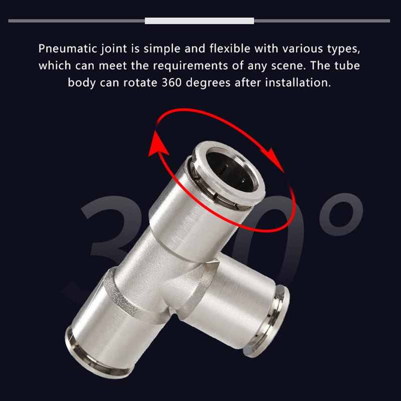 [Australia - AusPower] - Jienk 2PCS 3/8" Tube OD Union Tee Push to Connect Fittings, Pneumatic 3 Way Tee Shaped Nickel-Plated Copper Quick Connector for Air Bag Air Brake Air Compressor 3/8” OD 