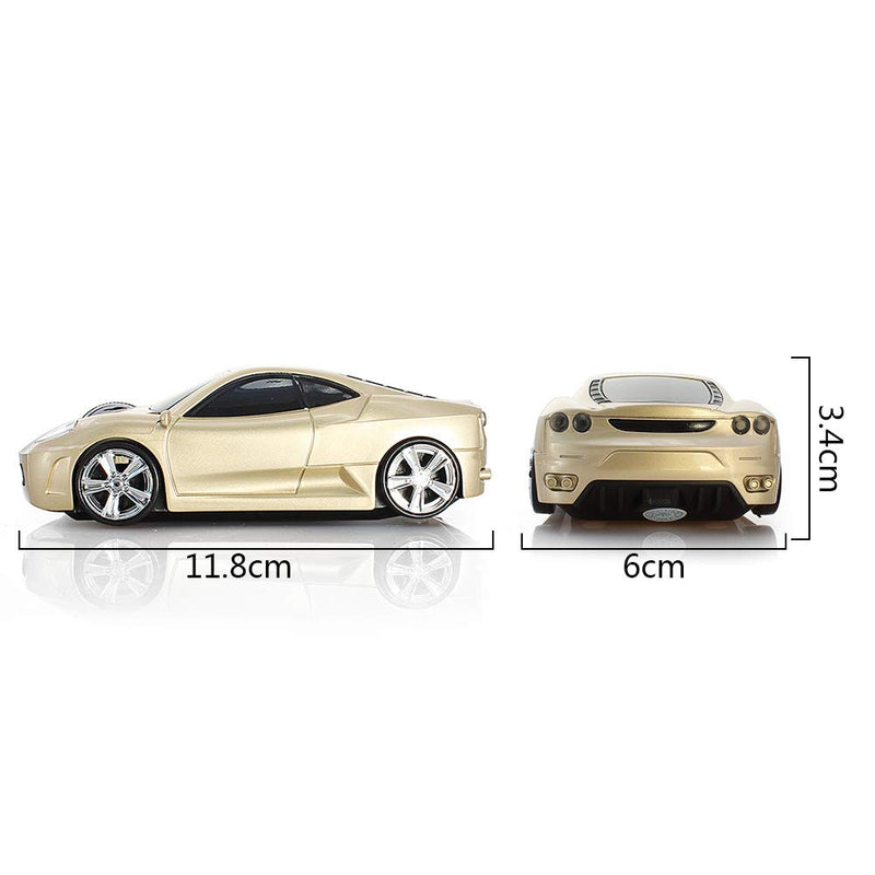 [Australia - AusPower] - ECOiNVA Wireless Sports Car Mouse Optical 2.4G Nano USB AA Battery Desktop Laptop Mice (Gold) Gold 