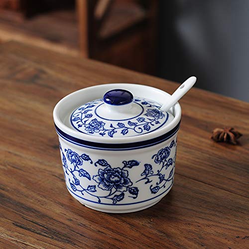 [Australia - AusPower] - Retro Ceramic Blue and White Sugar Bowl Seasoning Pot Storage Jar with Lid 