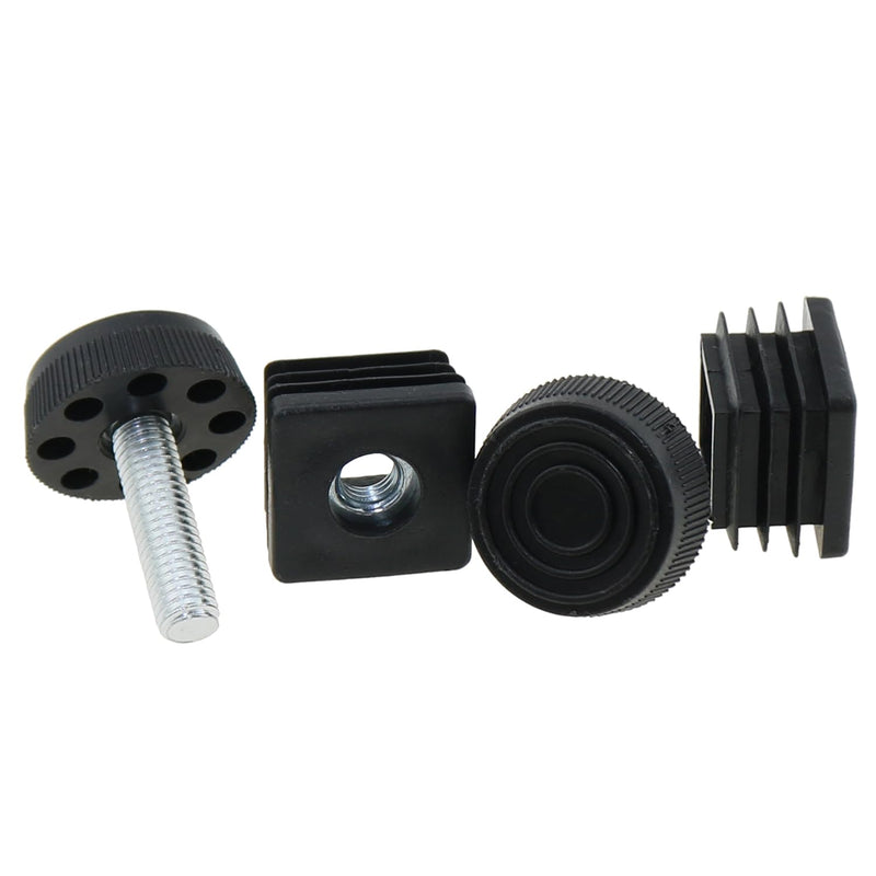 [Australia - AusPower] - DGZZI 4PCS Plastic Metal Square Tube Insert Kit Adjustable Levelling Feet Black Furniture Adjustable Feet Nut Pipe Plug Supporting Feet for Mechanical Equipment and Fitness Equipment and Rack 