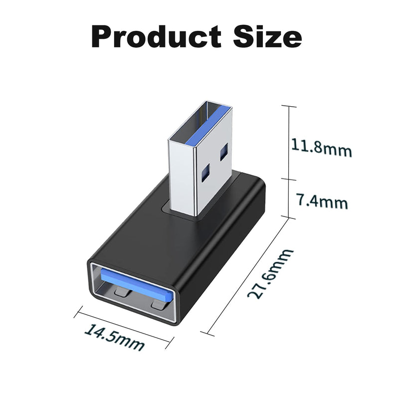 [Australia - AusPower] - AreMe 90 Degree USB 3.0 Adapter 2 Pack, Left and Right Angle USB A Male to Female Converter Extender for PC, Laptop, USB A Charger, Power Bank and More (Black) Left/Right Black 