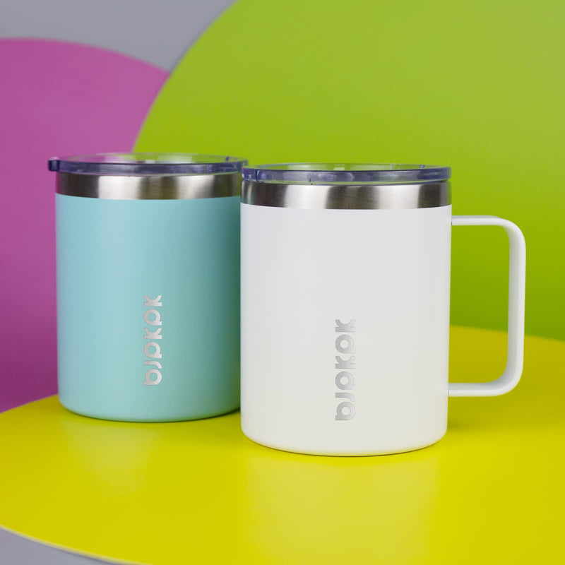 [Australia - AusPower] - BJPKPK 14oz Insulated Coffee Mug 2 Pack, Stainless Steel Camping Mug with Slider Lid, Travel Tumbler Cup, Coffee Thermos Outdoor White 