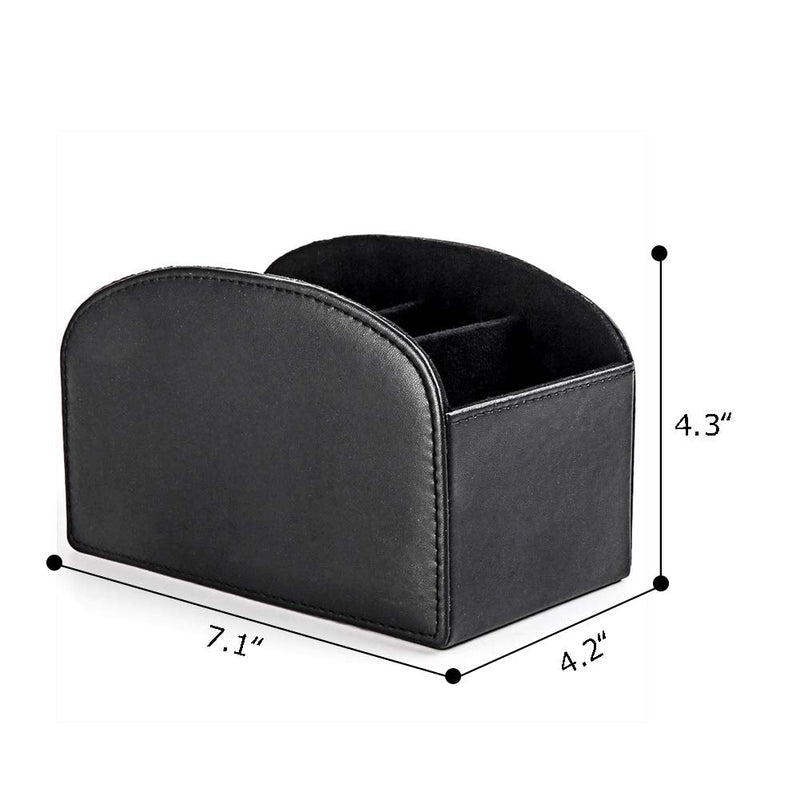 [Australia - AusPower] - Fosinz Remote Control Holder Organizer Table Desk Leather Control Storage TV Remote Control Organizer with 4 Spacious Compartments (Black 1) Black 1 