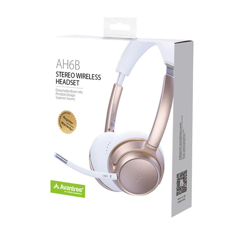 [Australia - AusPower] - Avantree AH6B Bluetooth 5.0 Headset with Mic, 22+Hr Talk Time, Soft Padding, Lightweight, Wireless On-Ear Headphone with Microphone for PC, Computer, Laptop, Skype, Work from Home, Champaign Gold 