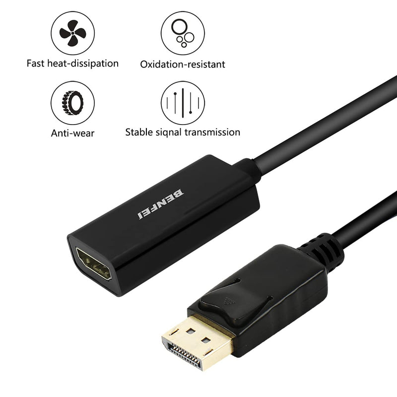 [Australia - AusPower] - DisplayPort to HDMI, Benfei Gold-Plated DP Display Port to HDMI Adapter (Male to Female) Compatible for Lenovo Dell HP and Other Brand 1 Black 