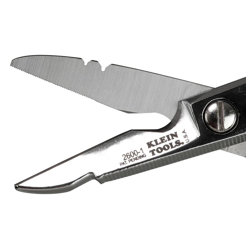 [Australia - AusPower] - Klein Tools 26001 Scissors, All-Purpose Electrician's Scissors with Cable Cutting Notch, Serrated Blades, Deburr Notch, 6.75-Inch 