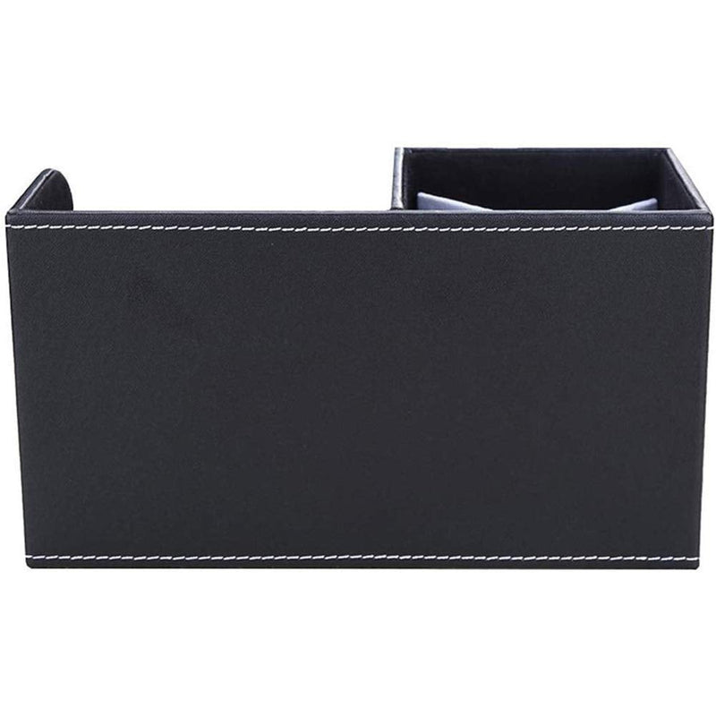 [Australia - AusPower] - KINGFOM Wooden Struction Leather Multi-function Desk Stationery Organizer Storage Box Pen/Pencil,Cell phone, Business Name Cards Remote Control Holder with Small Drawer Black 