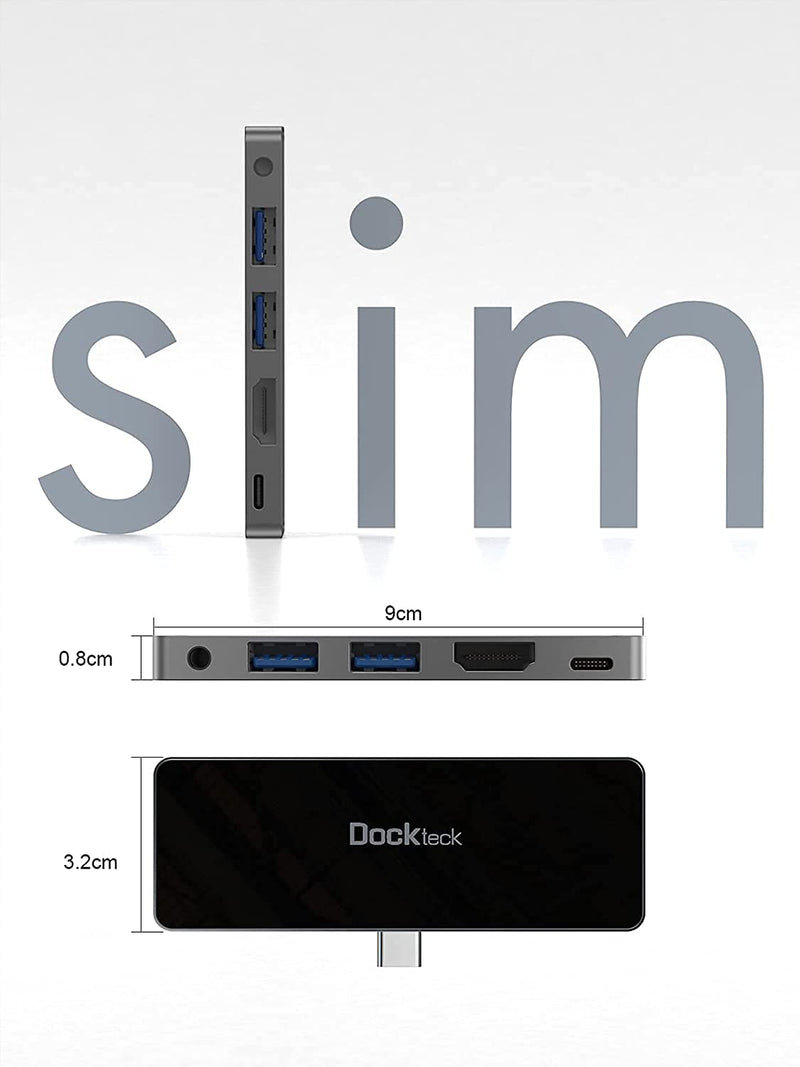 [Australia - AusPower] - iPad USB C Hub Adapter, Dockteck 5 in 1 Dongle with 4K@60Hz HDMI, Type C to 3.5mm Audio Headphone Jack, 100W PD and 2 USB 3.0, for iPad Pro 2021 2020 M1/12.9/11, iPad Air 5/4, iPad Mini 6 Accessories 
