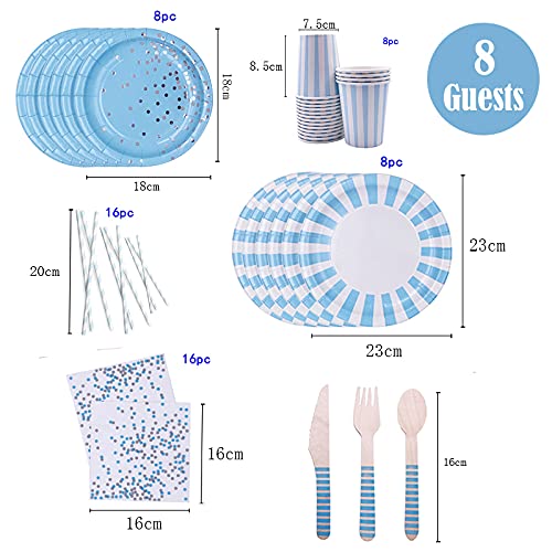 [Australia - AusPower] - 8 Guests Blue Disposable Tableware Boy Baby Shower Decor Baby 2 1st 1 One Birthday Party Decor Gift Babyshower Supplie 