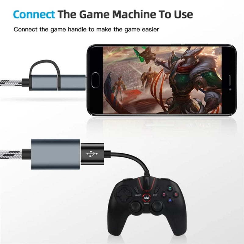 [Australia - AusPower] - OTG Adapter Cable,2 in 1 USB to Type-C,USB to Micro USB Nylon USB 3.0 Interface Fast Transfer Connector Converter for Cellphone Charging Line (Grey) Grey 