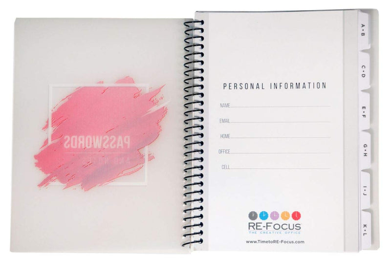 [Australia - AusPower] - RE-FOCUS THE CREATIVE OFFICE, Password Book Keeper, Small, Mini, Red, Alphabetical Tabs, Spiral Bound, Removable Sheets, Journal Organizer, Includes Website Address, Username, Password 