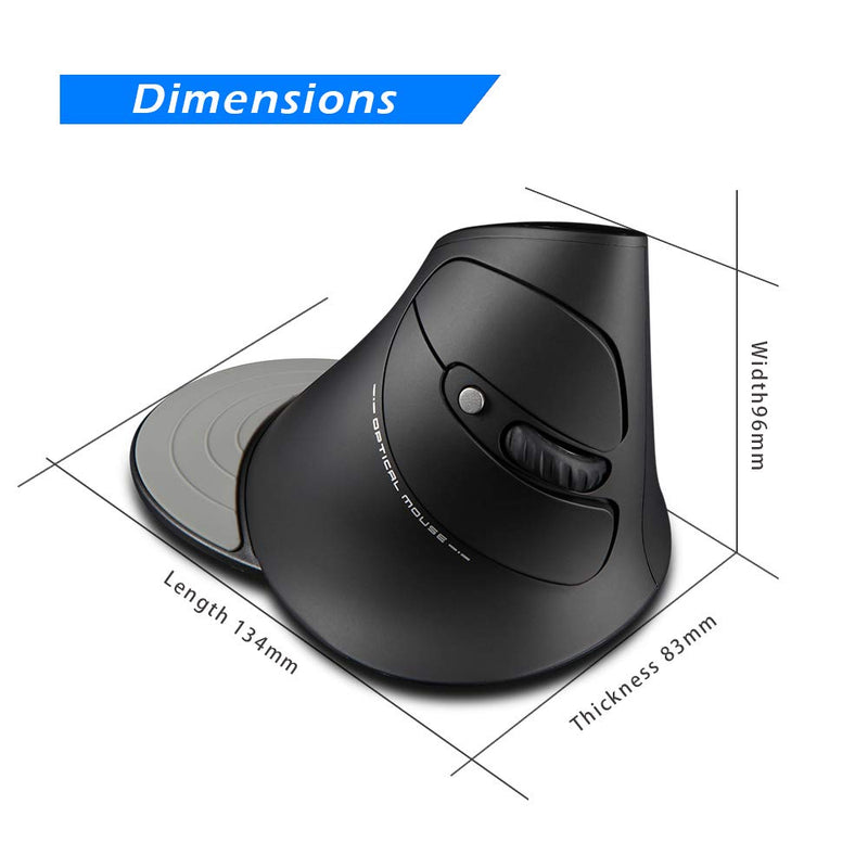 [Australia - AusPower] - Zelotes Vertical Ergonomic Mouse, Wireless Mouse, 2400DPI, 6 Buttons Optical Mouse Cordless Mice for Laptop,Computer,PC,Black 