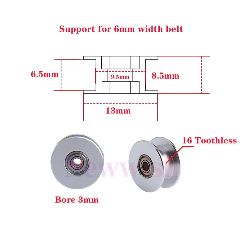 [Australia - AusPower] - Newwish GT2 Idler Pulley 16 Toothless Bore 3mm Width 6mm 16T GT2 Idler 3mm Bore for 3D Printer 6mm Width GT2 Timing Belt.(10pcs) GT2 Idler 6mm Width 