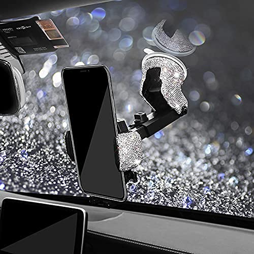 [Australia - AusPower] - Bling Car Phone Mount Holder,Shiny Crystal Rhinestone Phone Stand for Women and Girls, Car Accessories for Windshield Dashboard,Compatible with iPhone and Most Cellphones 