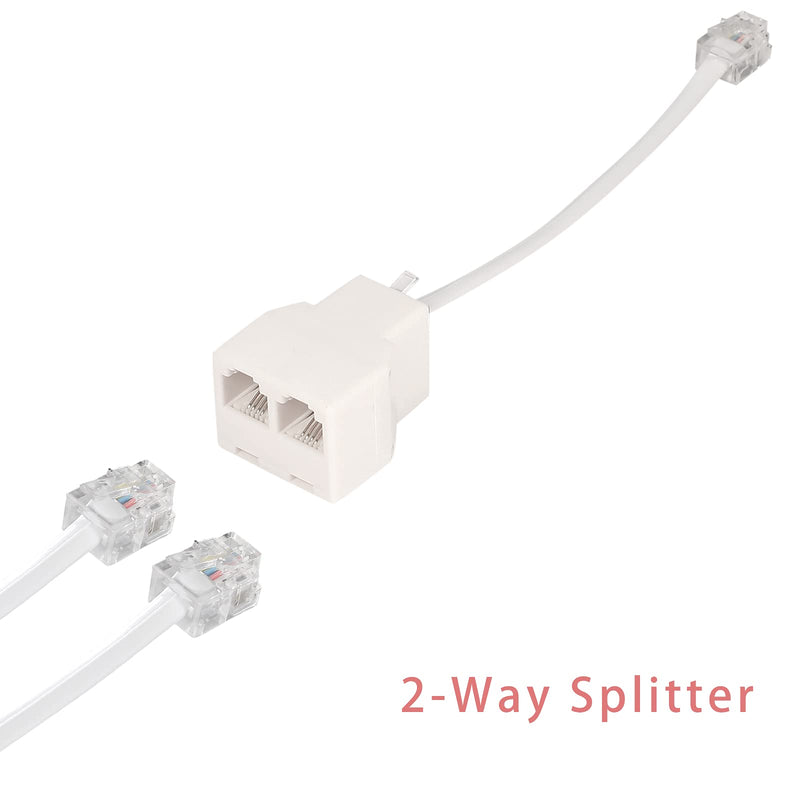 [Australia - AusPower] - Phone Line Splitter,Telephone Splitter,with RJ11 6P4C Plugs,Suitable for Telephone,Fax Machine,White 3-Pack 