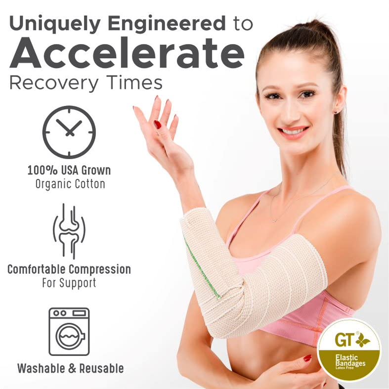 [Australia - AusPower] - Premium Elastic Bandage Wrap made of USA Grown Organic Cotton - Hook & Loop Fasteners at Both Ends - GT Latex Free Hypoallergenic Compression Roll for Sprains & Injuries (3" Wide, 4 Pack) 3" Wide 