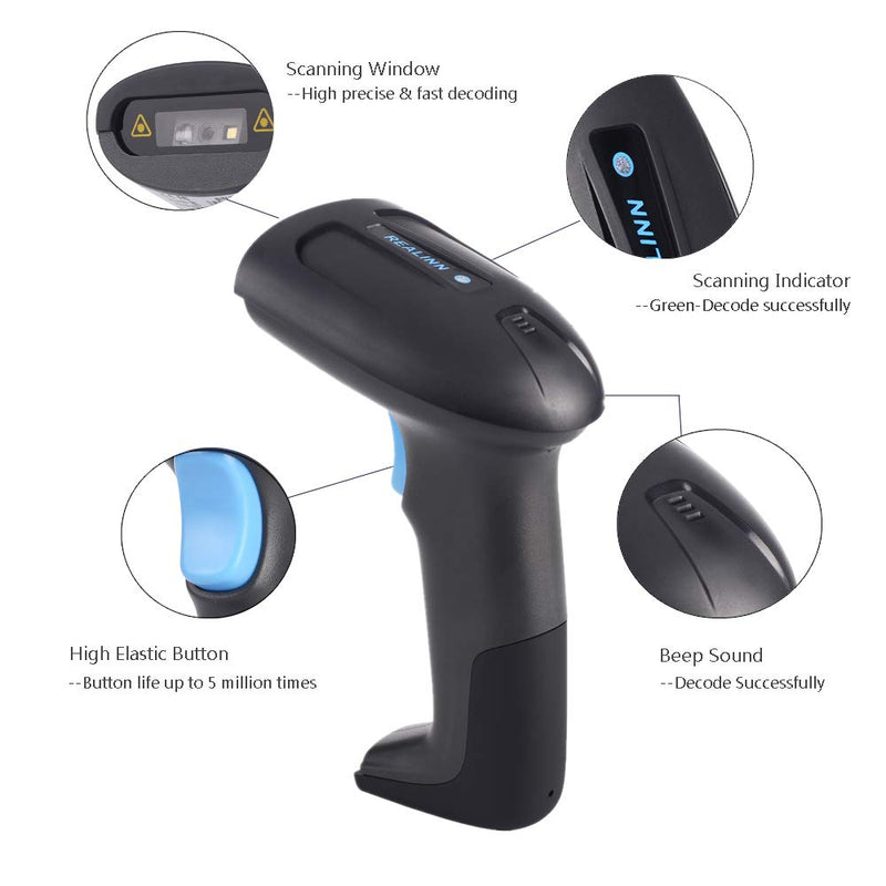 [Australia - AusPower] - REALINN USB 2D QR Barcode Scanner Wired, Automatic Handheld Code Reader Dustproof Waterproof Shockproof Plug and Play Fast and Precise for Mobile Payment, Store, Supermarket, Warehouse 