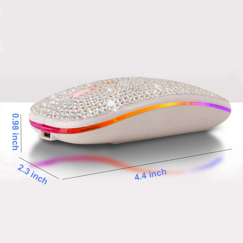 [Australia - AusPower] - Attoe Bluetooth Mouse,Bling Dazzling 2.4GHz Rechargeable Wireless Mouse Slim Mouse with USB Receiver,Compatible with Notebook,PC,Laptop,Computer,MacBook,Great Gift idea for Her (White) White 