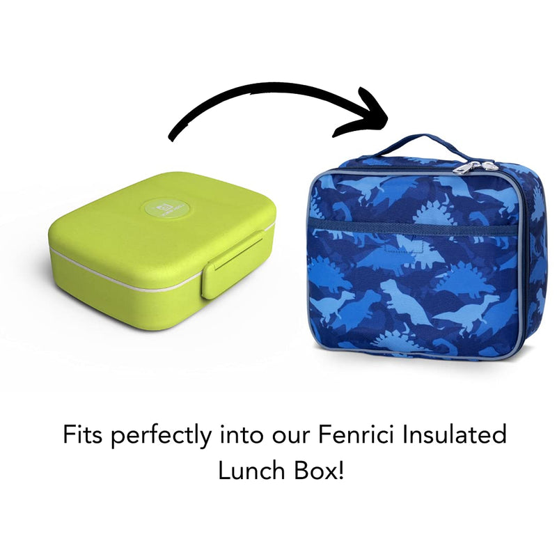 [Australia - AusPower] - Bento Lunch Box For Kids by Fenrici - 5 Leakproof Compartments, Microwave and Dishwasher Safe, BPA Free, Food Safe, 60% Wheat Straw (Fresh Green) Fresh Green 