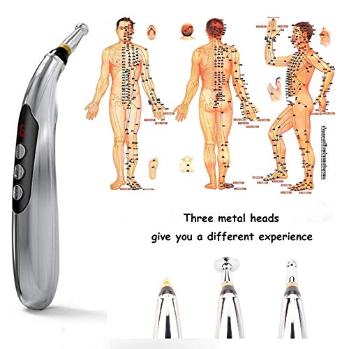 [Australia - AusPower] - 3-in-1 Acupuncture Pen Electronic Acupuncture Massage Pen with 3 Massage Heads and 2 Massaging Gel USB Rechargeable Meridian Energy Pen for Pain Relief 