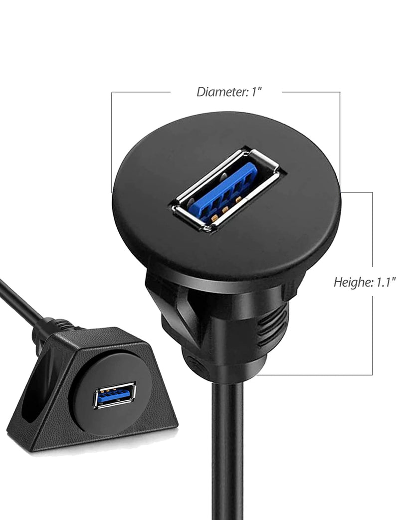 [Australia - AusPower] - Small USB 3.0 Male to Female AUX Flush Panel Mount Extension Cable for Car Truck Boat Motorcycle Dashboard 6ft 6 feet 