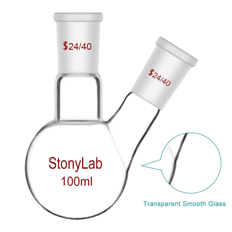 [Australia - AusPower] - StonyLab Glass 100ml Heavy Wall 2 Neck Round Bottom Flask RBF, with 24/40 Center and Side Standard Taper Outer Joint - 100ml 100 ml 