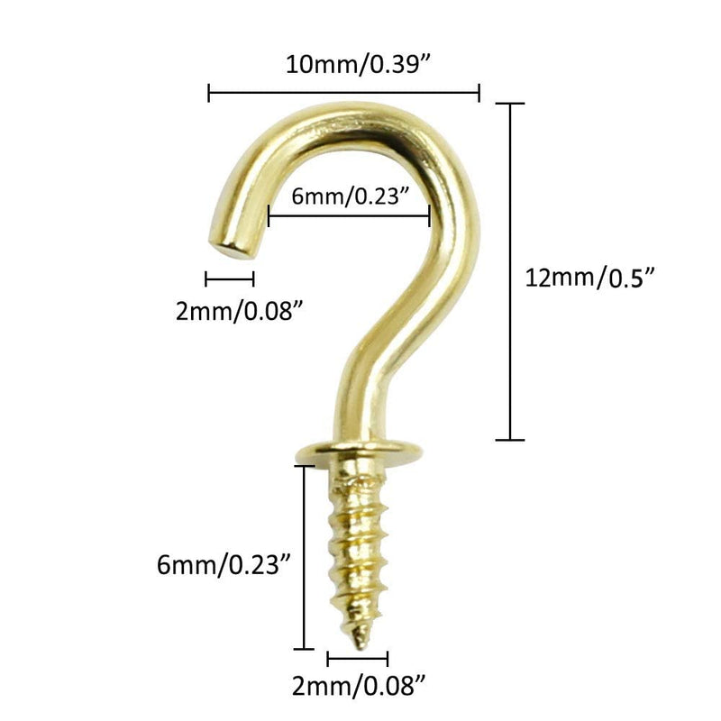 [Australia - AusPower] - Biaungdo 100 Pcs 1/2" Ceiling Cups Hooks Screw Hooks Ceiling Cup Hooks Self-Tapping Screws Hooks Gold 1/2 Inch 