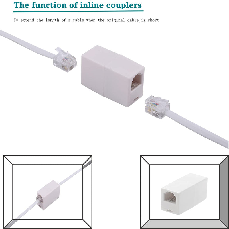 [Australia - AusPower] - Phone Extension Cord50Ft, Phone Cord ，Telephone Cable with Standard RJ11Plug and 2 in-Line Couplers and 20 Cable Clip Holders, White (White, 50 Feet) 