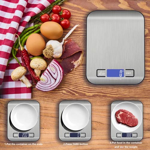 [Australia - AusPower] - Digital Kitchen Scale with LCD Displ Digital Kitchen Weight Grams and Ounces for Baking and Cooking 304 Stainless Steel Batteries Included 