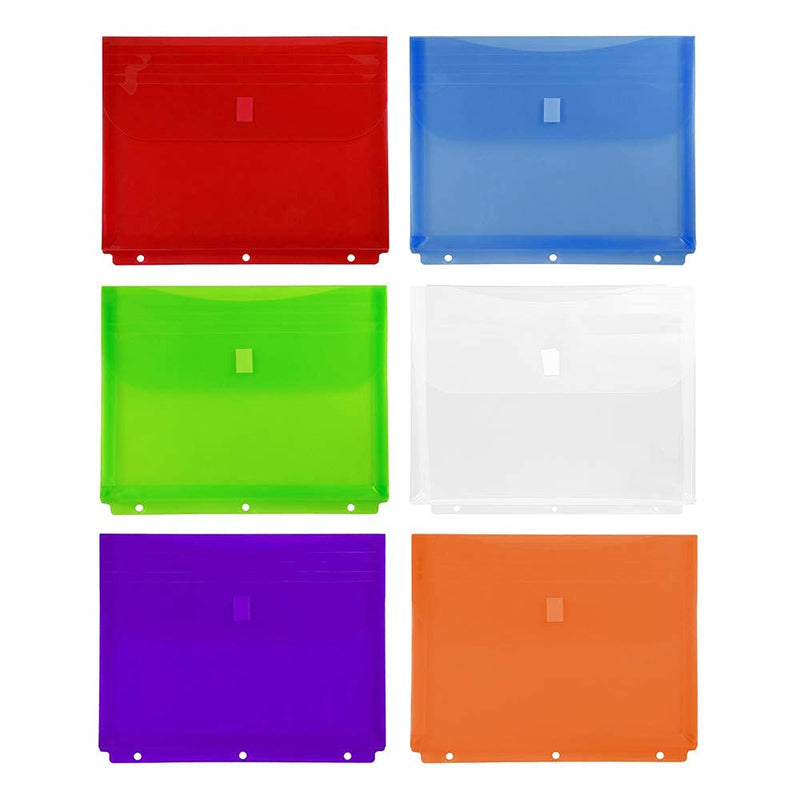 [Australia - AusPower] - JAM PAPER Plastic 3 Hole Punch Binder Envelopes with Hook & Loop - Letter Booklet - 9 1/2 x 11 1/2 with 1 Inch Expansion - Assorted Colors - 6/Pack 