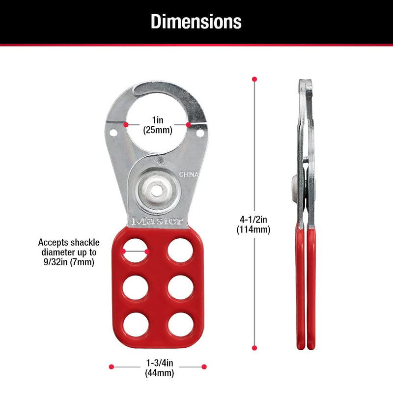 [Australia - AusPower] - Master Lock 420 Lockout Tagout Hasp with Vinyl-Coated Handle, Red 1" Inside Jaw Diameter 