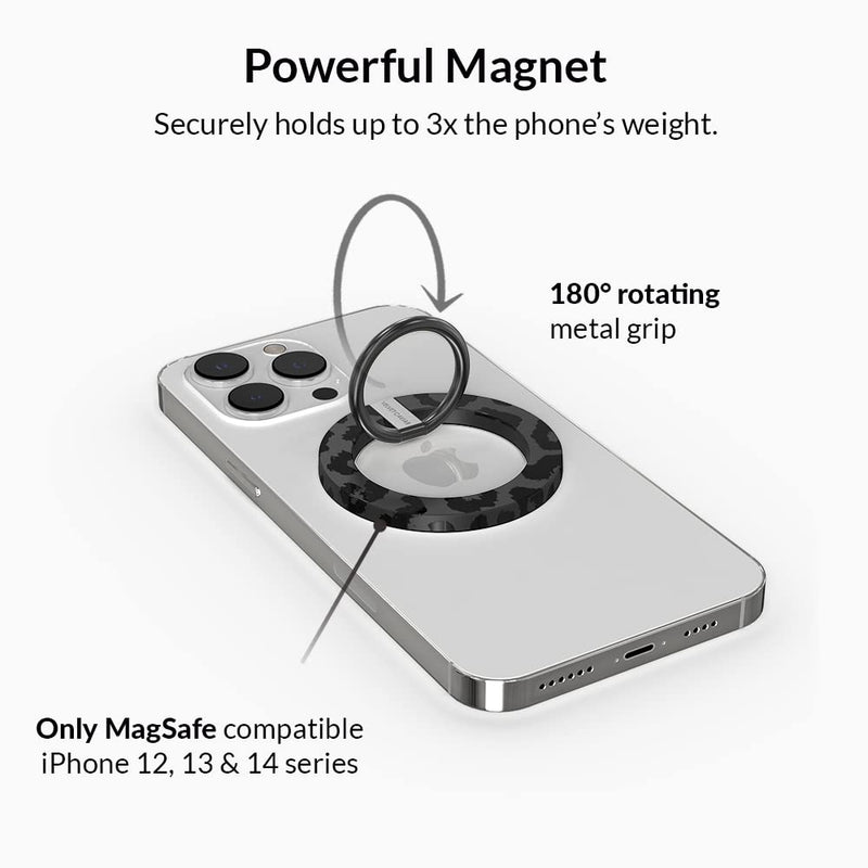 [Australia - AusPower] - Velvet Caviar Compatible with MagSafe Phone Grip - Magnetic Ring Holder with Adjustable Stand - Removable MagSafe Accessories for iPhone 12/13 &/ 14 (Black Leopard) Black Leopard 
