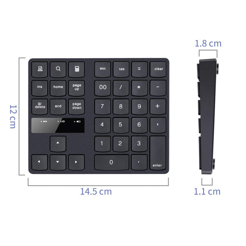 [Australia - AusPower] - Numeric Keypad, 35-Keys Portable USB Wireless Numeric Keypad Rechargeable Ultra-Silent External Numeric Pad for MacBook/MacBook Pro/Air and Windows Laptop Black 