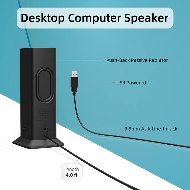 [Australia - AusPower] - [Vertical] Computer Speakers for Desktop, PC Speaker for Laptop, USB-Powered External Speaker with Bluetooth 5.0 & 3.5mm AUX Line-in Connection, Crystal Clear Sound, Loud Volume, Bass Enhancement 