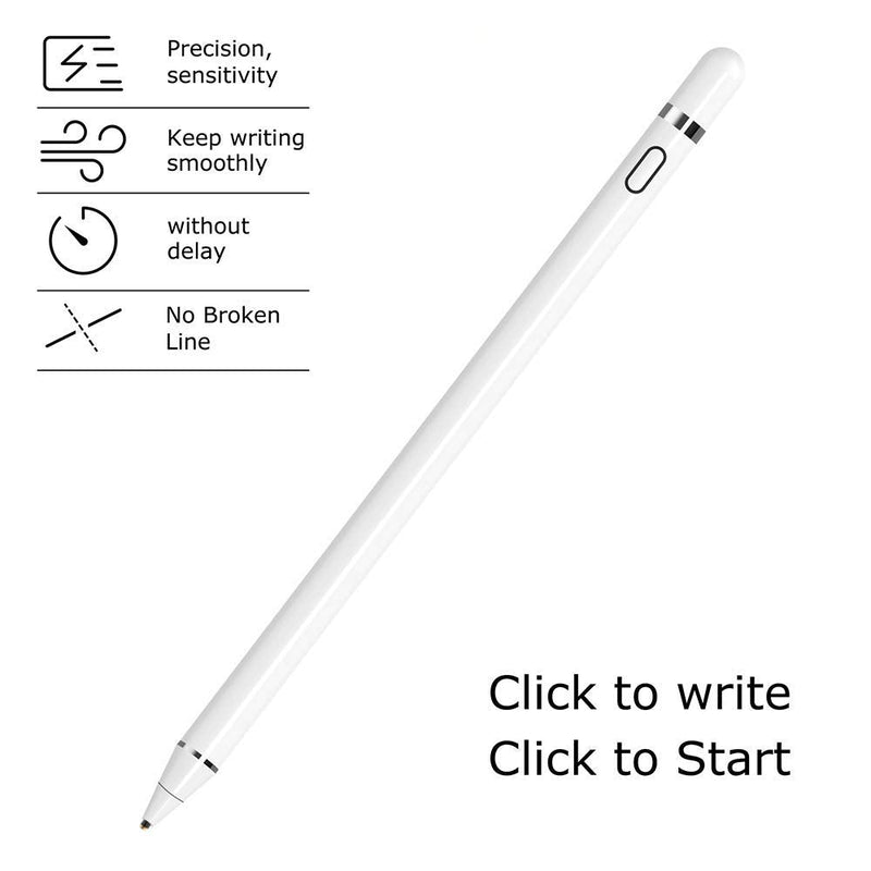 [Australia - AusPower] - DOGAIN Active Stylus Pen for Android,iOS, iPad/iPad 2/New iPad 3/iPad4/iPad Pro/iPad Mini/iPad Mini 2/3 /4 and Most Tablet,1.5mm Fine Point Rechargeable Digital Stylus Pen（White） 