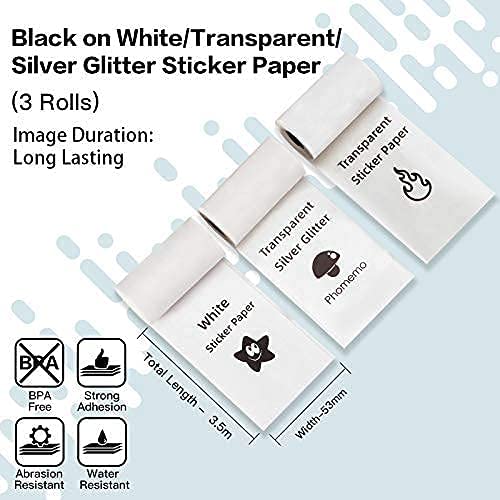 [Australia - AusPower] - Phomemo M02 Mini Bluetooth Label Maker with 1 White/Clear/Silver Glitter Sticker Paper 