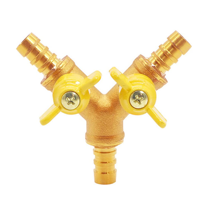 [Australia - AusPower] - Uenede Solid Brass 3-way Y-shaped Shut-off Ball Valve with 2-switch 1/4" Hose Barb Include 3 Stainless Steel Clamps Hose Pipe Barb Fitting for Water/Oil/Gas 0.25 Inch 