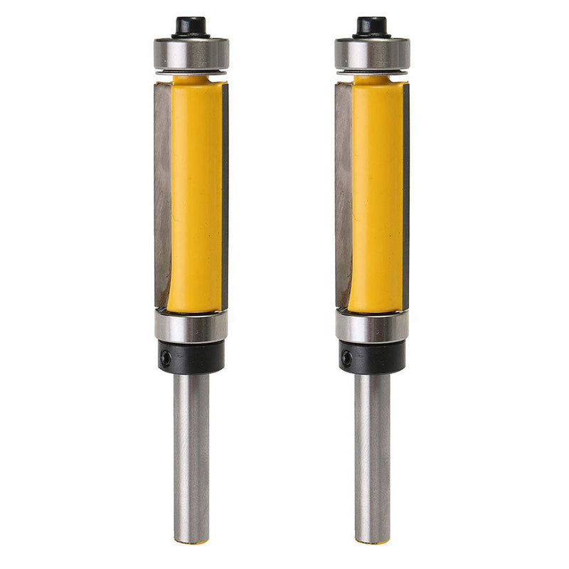 [Australia - AusPower] - Yakamoz 2Pcs 1/4'' Shank Top and Bottom Bearing Guide Flush Trim Pattern Router Bit Set Woodworking Cutter Tool with 10 Pcs Top Mounted Replacement Bearings Yellow 