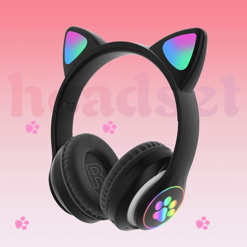 [Australia - AusPower] - LVOERTUIG Gaming Headset Fashion Bluetooth 5.0 Kids Adult Cat Ear LED Light Up Wireless Gaming Headset Foldable and Stretchable Reduction Headphones Computer Gaming Headphone Green 