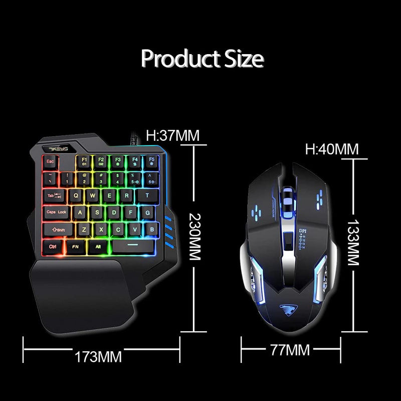 [Australia - AusPower] - 7KEYS One Handed Keyboard and Mouse Gaming Combo for PC/Laptop/Switch/PS4,35keys Wired RGB Backlit Gaming Mini Keypad Set Portable for Xbox ONE 